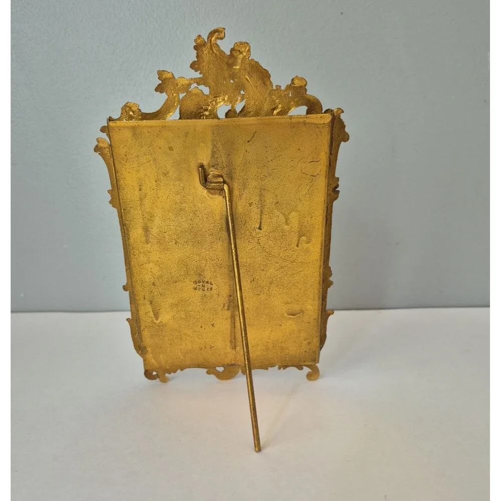 Royal M Mfg Co Gold Brass Ornate Wild Roses Rococo Picture Frame Vintage 1904